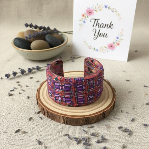 Artisan Handcrafted Millefiori Polymer Clay Cuff Bracelet - Picture 2 of 7